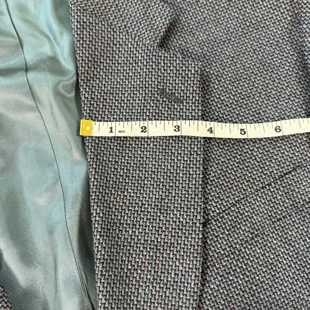 Silk Worsted Wool Blazer Sport Coat Grey Blue Stafford Men's Textured 2-Button